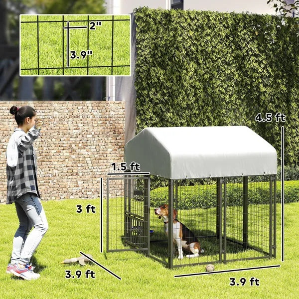 US Local Welded Wire Outdoor Dog Kennel With Rotating & 4 Levels Adjustable Bowls
