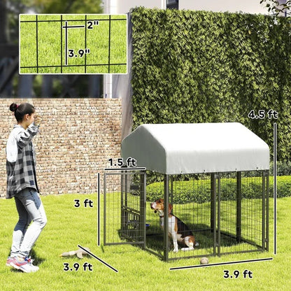US Local Welded Wire Outdoor Dog Kennel With Rotating & 4 Levels Adjustable Bowls