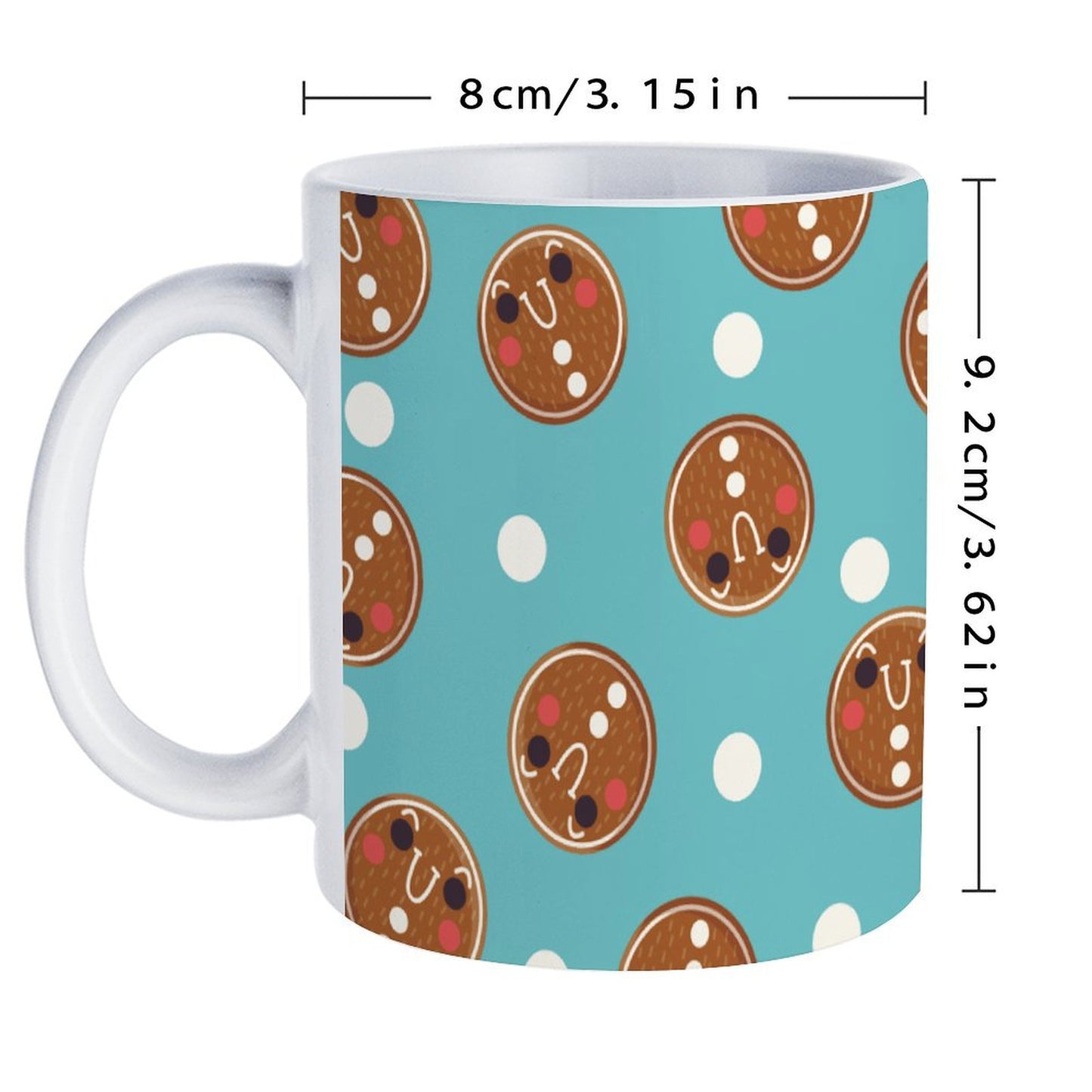 POD US Local White mug with full print, Christmas Gingerbread Man Circle Blue 0069