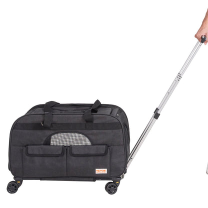 US Local Cat Carrier With Wheels, Rolling Pet Carrier With Telescopic Handle And Shoulder Strap, Dog Carrier With Wheels For Pets Under 35 Lbs, With 1 Folding Bowl, Black