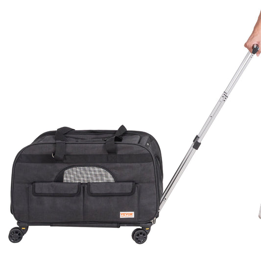 US Local Cat Carrier With Wheels, Rolling Pet Carrier With Telescopic Handle And Shoulder Strap, Dog Carrier With Wheels For Pets Under 35 Lbs, With 1 Folding Bowl, Black