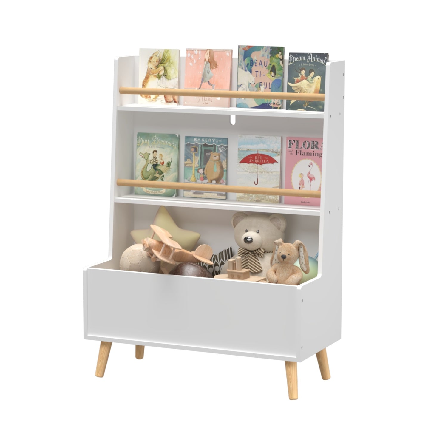 US Local Kids Bookshelf & Magazine Rack - Toy Storage Cabinet Organizer, White