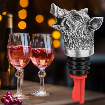 US Local Wild Boar Head Wine Pourer - Vacuum Sealing, Wine Spout, Stopper For Cocktails, Whiskey, Wine Bottles, Perfect Gift For Any Occasion
