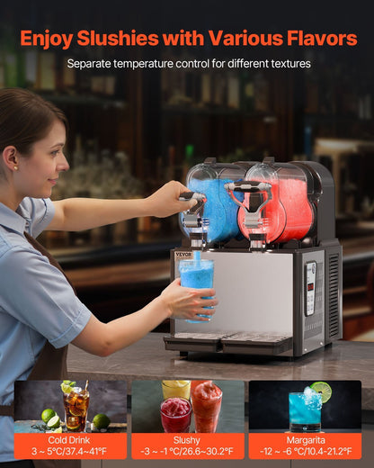 US Local Commercial Slushy Machine, 3LX2 Tank Slush Drink Maker, Drink Machine With Temperature Preservation, Stainless Steel Home Slush Drink Machine With Automatic Clean, Black