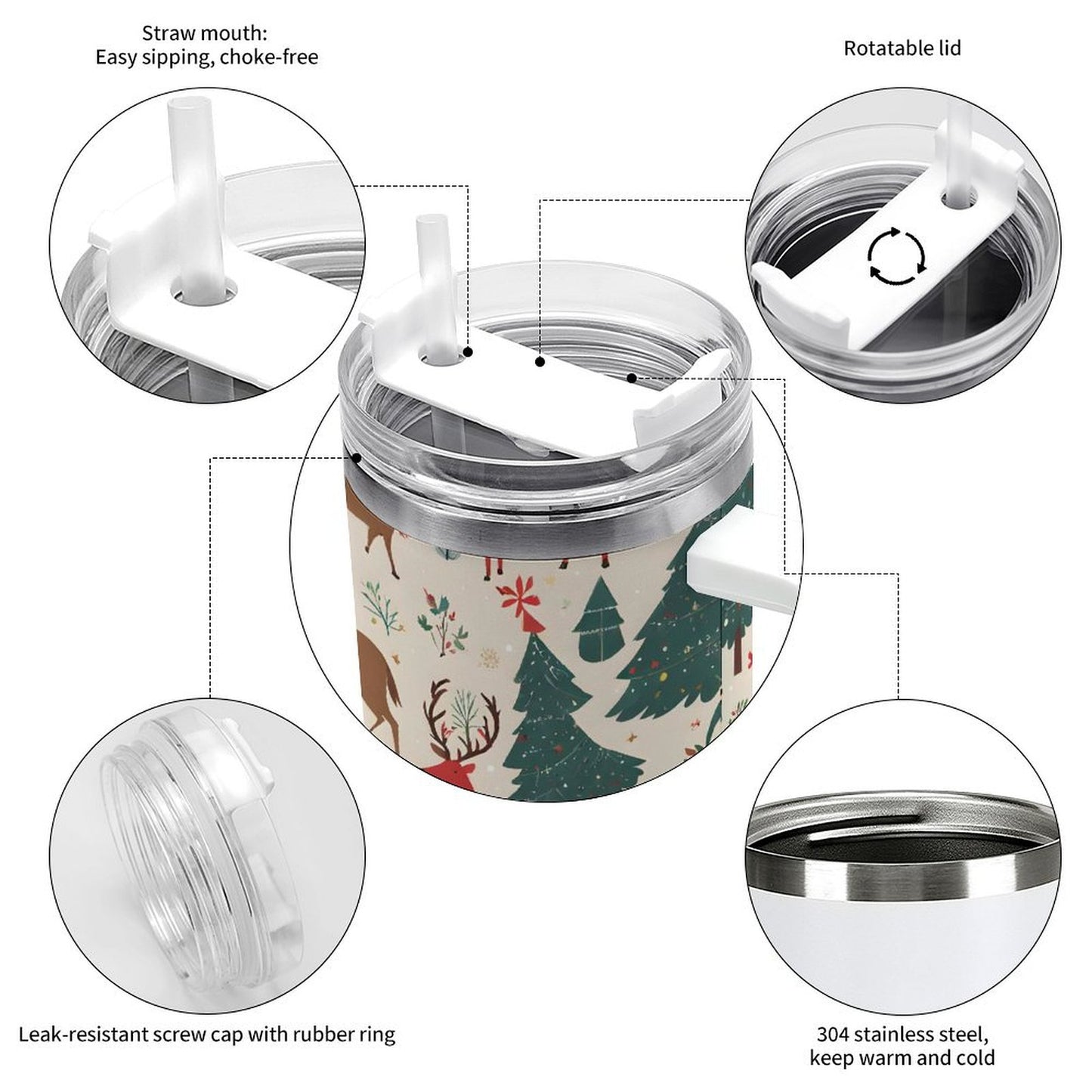 PHDT00361 POD US Local Tumbler 40 oz Large Capacity Car Cup Elk, Christmas Tree