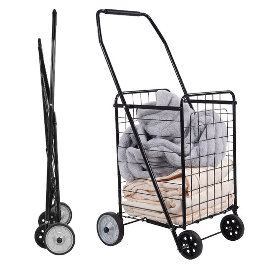 US Local Only Supports Self Pickup Foldable Shopping Grocery Cart With Rollers For Storage, Laundry, Reading, Luggage Travel, Compact And Portable, Black