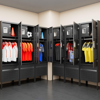 US Local 1 Door Metal Locker With Hanging Rod,Metal Storage Locker With Mesh,Suitable For Gym,Basketball Gym,Gymnasiums,Utility Room,Assembly Required,Black