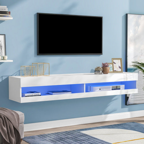 UK Local TV Stand With LED Lights, Floating Entertainment Center Media Console, Wall Mounted High Gloss Modern Storage Shelf For Up To 65 TV