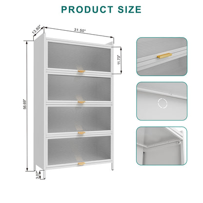 US Local Metal Standing Storage Cabinet, 4 Level Storage With Fluted Flip Doors, Suit For Kitchen, Living Room, Bedroom, Bathroom