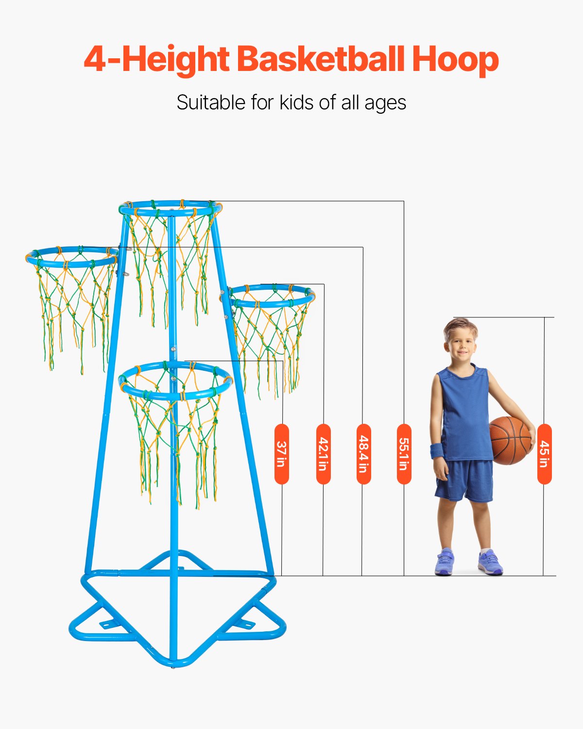 US Local Kids Basketball Hoop 4-Hoop Portable Basketball Stand With Adjustable Heights