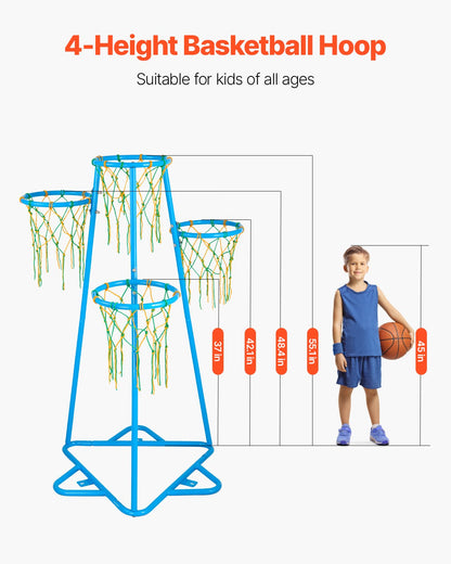 US Local Kids Basketball Hoop 4-Hoop Portable Basketball Stand With Adjustable Heights