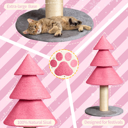 US Local 31.5in Christmas Tree Cat Scratcher, Cat Scratching Post For Indoor Cats, Large Sisal Cat Scratching Tree Cat Scratch Tower,-Pink