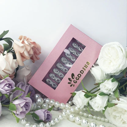 US Local GGddsha Queen Of Haute Style Full Diamond Long NailsPMMA Acrylic Handmade Full Deluxe 3D Crystal Fake Nailsw Box, Gift For Women,Luxe Divinity