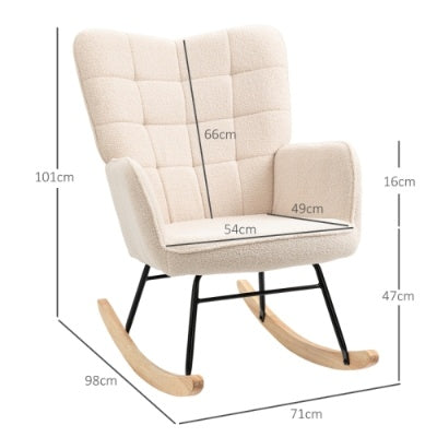 UK Local HOMCOM Berber Fleece Nursery Glider Rocker For Nursing, Wingback Rocking Chair For Living Room, Beige