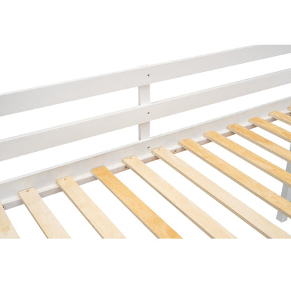 US Local Twin Size Wood Low Loft Bed With Ladder, Ladder Can Be Placed On The Left Or Right, White