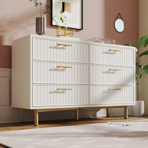 UK Local Sideboard Cabinet For Living Room, Chest Of Drawers With 6 Drawers, White, 40D X 120W X 75H CM