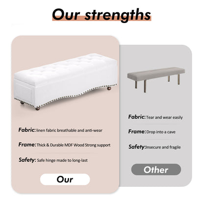 US Local Linen Upholstered Storage Bench