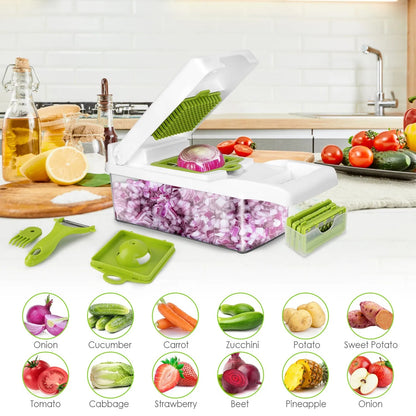 US Local 12 In 1 Vegetable Chopper With Container Kitchen Food Slicer Dicer Grater Peeler Egg Separator Hand Protector For Onion Salad Potato GPCT2055Pro