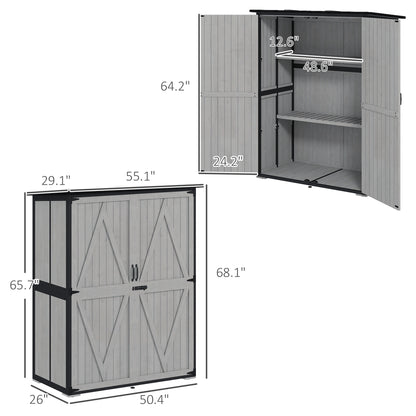 US Local Wood Storage Shed, Outdoor Garden Shed With Asphalt Roof, 2 Shelves, Lockable Doors And Adjustable Feet, Gray