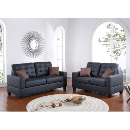 US Local Living Room Furniture 2pc Sofa Set Black Faux Leather Tufted Sofa Loveseat W Pillows Cushion Couch