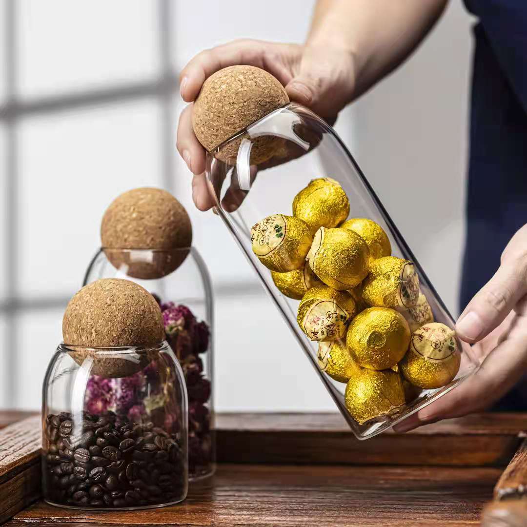 US Local 1 Set Storage Ball Glass Tea Jar,Cork Jar,Sealed Candy Jar,Dry Food Storage Jar