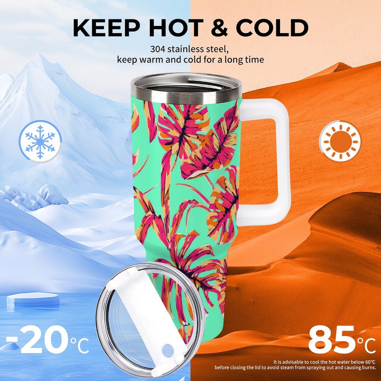 PHDT00442 POD US Local Tumbler 40 oz Large Capacity Car Cup Red, Monstera