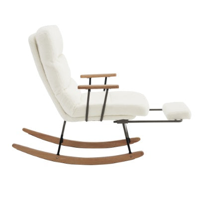 UK Local Rocking Chair, Boucle Fabric Tufted Rocking Chair, Armchair With Metal Legs And Wood Base, High Back Rocking Tub Chair With Comfortable Footrest And Adjustable Recliner For Living Room, Bedroom, White