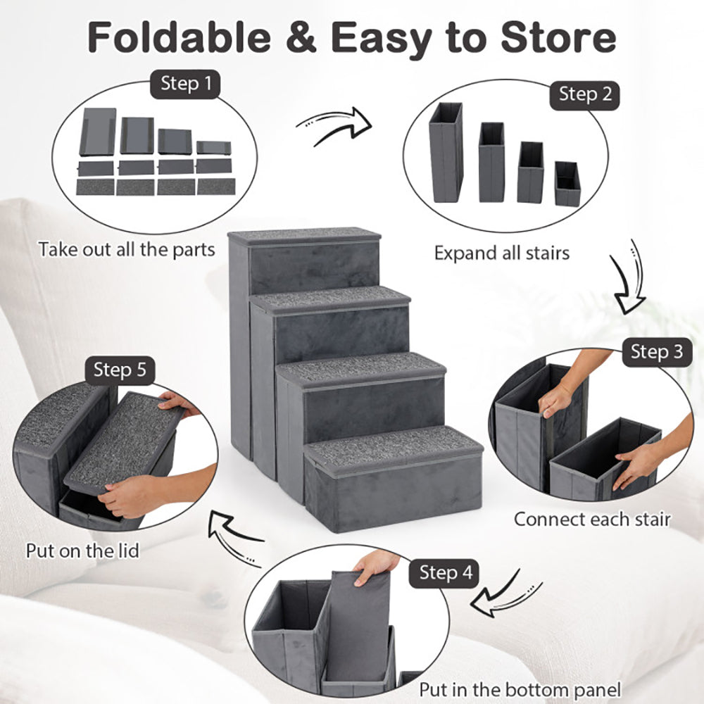 US Local 4-Step Dog Stairs Non-slip Foldable Dog Ramp With Adjustable Steps