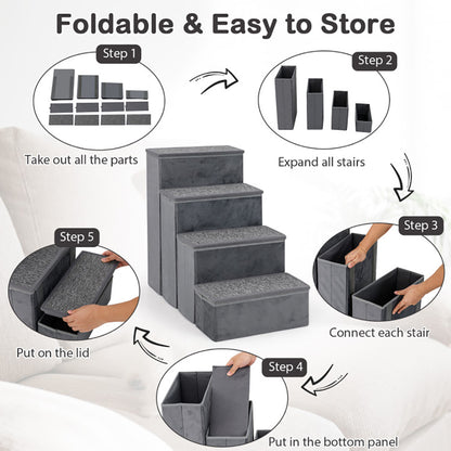 US Local 4-Step Dog Stairs Non-slip Foldable Dog Ramp With Adjustable Steps