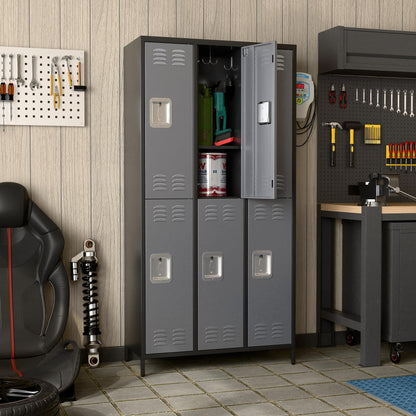 US Local Metal Lockers For Employees,Locking Metal Storage Locker With 6 Doors &18 Hooks For School Office Gym Bedroom,Assembly Required,Black And Dark Grey