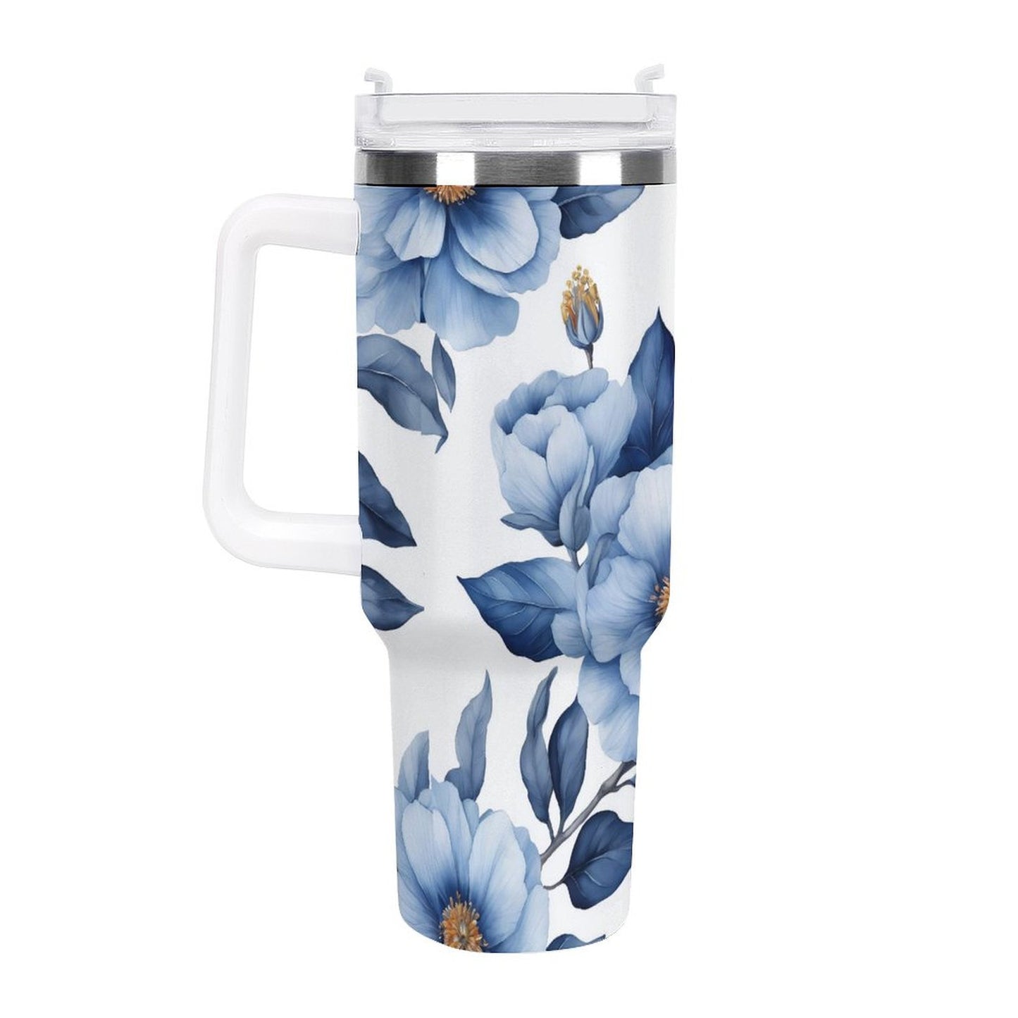 PHDT00034 POD US Local Tumbler 40 oz Large Capacity Car Cup Blue, Flowers, Leaves