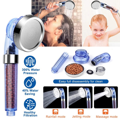 US Local Ionic Filtration Shower Head High Pressure 3 Mode Stone Water Saving Bath Handheld Shower