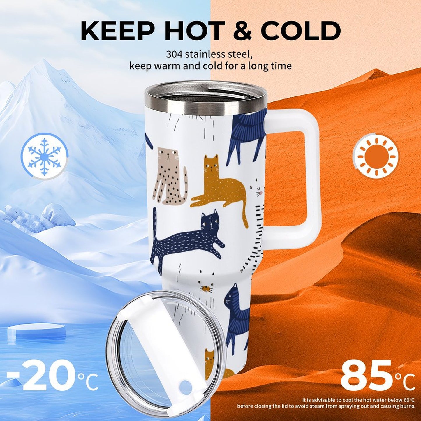 PHDT00407 POD US Local Tumbler 40 oz Large Capacity Car Cup Lovely Cat