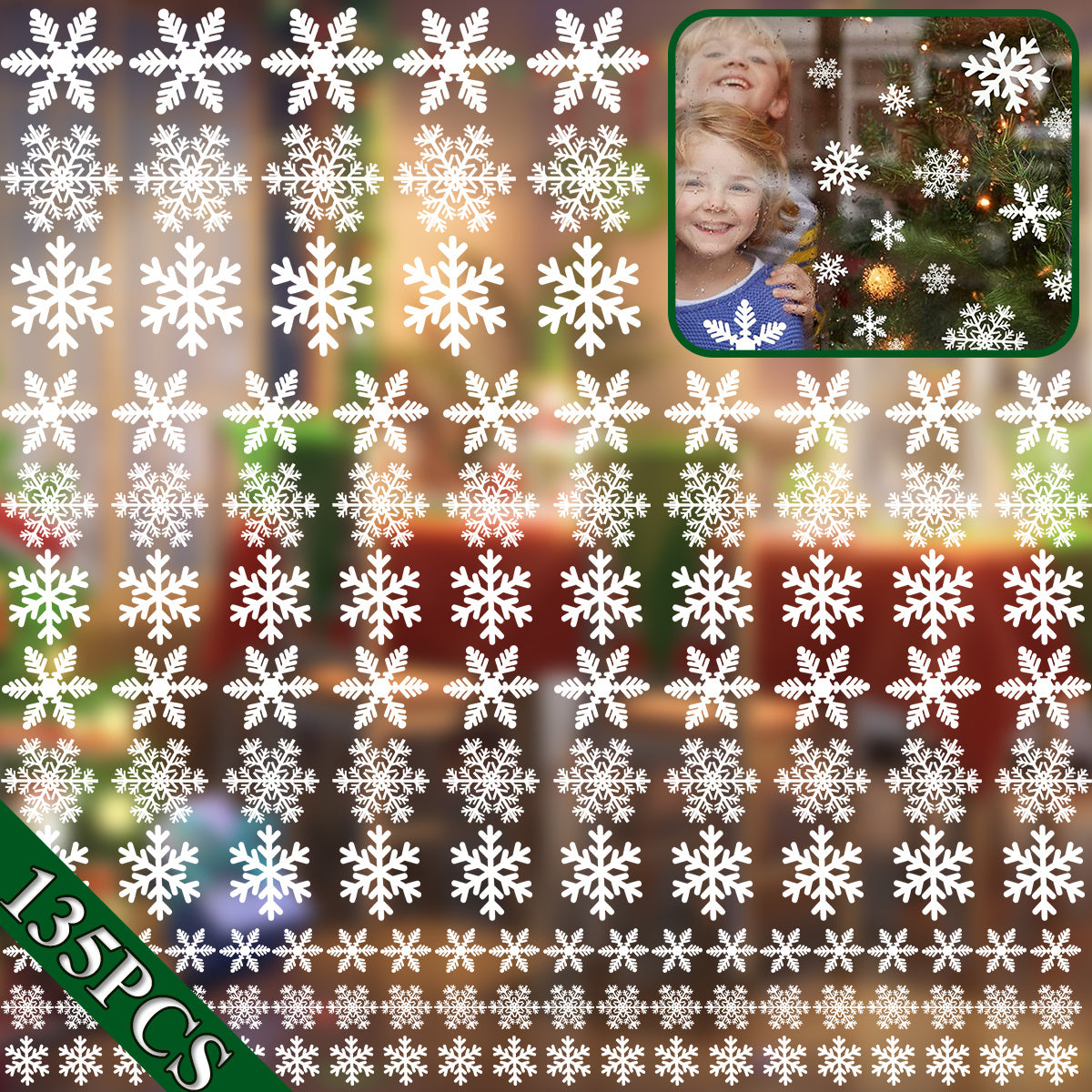US Local 5 Sheets 135 Pcs Christmas White Snowflakes Window Clings 3 Designs Snowflake Static Stickers Winter Snow Flakes Clings For Christmas New Year Home Office Winter Holiday Party Decal