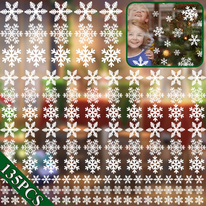 US Local 5 Sheets 135 Pcs Christmas White Snowflakes Window Clings 3 Designs Snowflake Static Stickers Winter Snow Flakes Clings For Christmas New Year Home Office Winter Holiday Party Decal