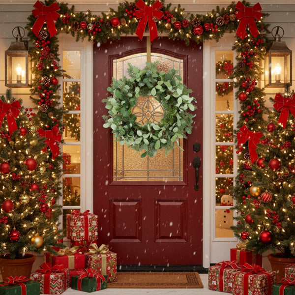 US Local Christmas Cedar Wreath Full Luxe Greenery Holiday Door Festive Pinecone & Berry Accent FBA Shipment
