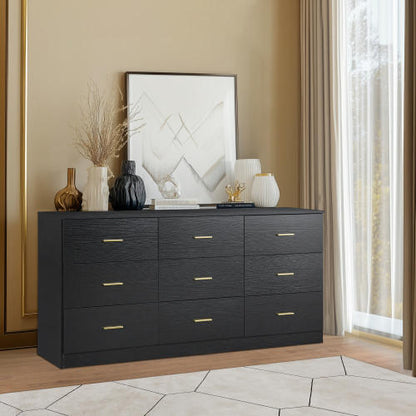 US Local Engineering Wood Black 9-drawer Bedroom Vanity