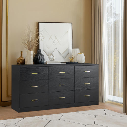 US Local Engineering Wood Black 9-drawer Bedroom Vanity