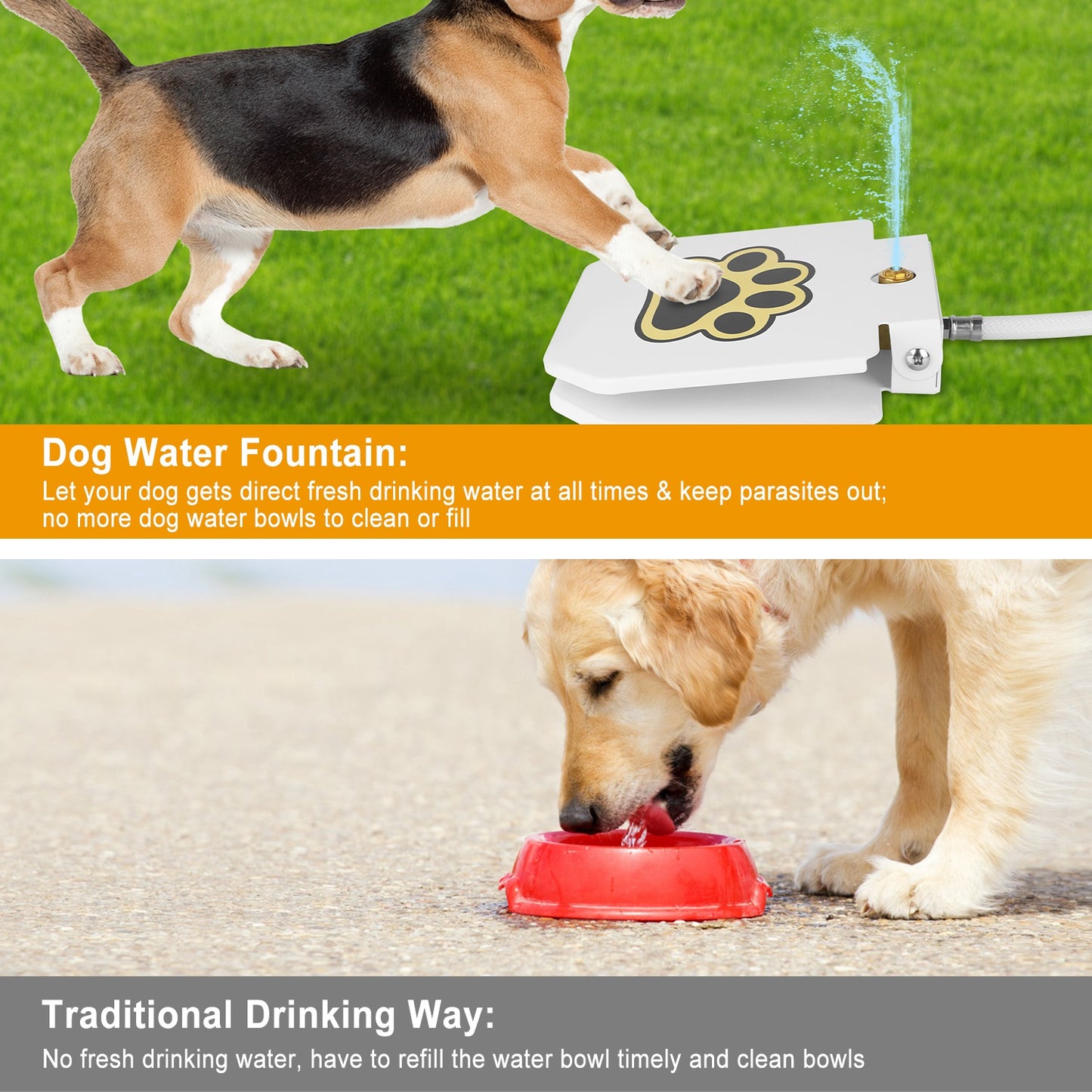 US Local 1Pc Dog Water Fountain Outdoor Dog Pet Water Dispenser Step-on Activated Sprinkler With Interactive Paw Pedal Valve For Drinking Water