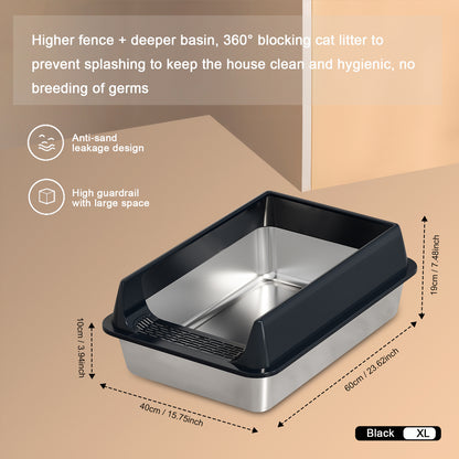 US Local Oversized Stainless Steel Litter Box, Semi-enclosed Splash-proof And Leak-proof Design, Removable Lid, Suitable For Big Cats, And More