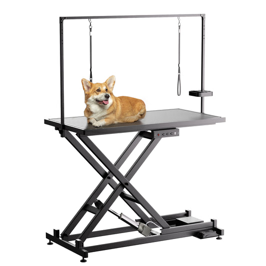 US Local Height Adjustable Pet Grooming Table, Equipped With Leveling Wheels, Dog Grooming Arms, Anti Slip Tabletop, And Tool Organizer 50 Inches, Black