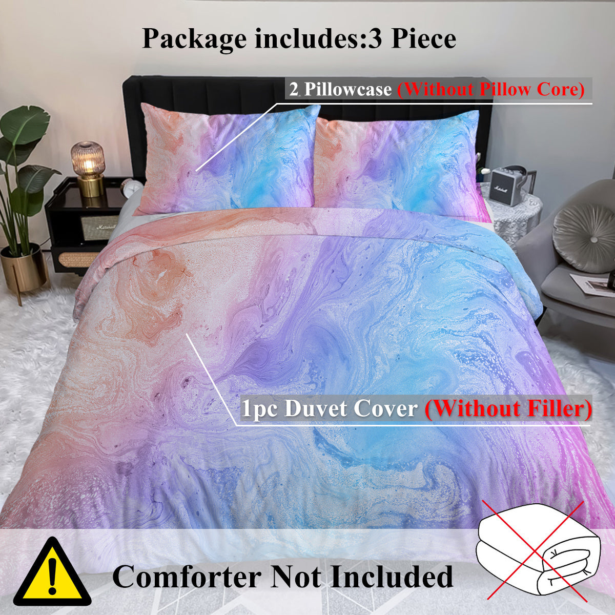 US & UK Local Girly Duvet Cover Rainbow Glitter Ombre Bedding Sets 3 Pcs Chic Purple Blue Green Pastel Bed Spreads Sparkle Quilt Cover Set With 2 Pillow Shams
