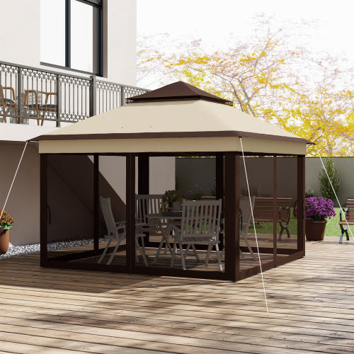 UK Local Outsunny 3 X 3m Pop Up Gazebo, Height Adjustable Instant Event Shelter With Netting And Carrying Bag, Beige