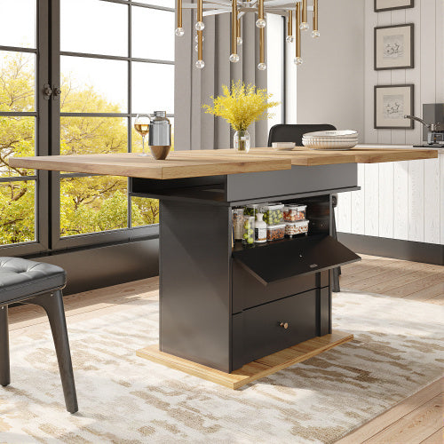 UK Local Telescopic Dining Table 110-140x80 Cm,Foldable Kitchen Table For 4-6 People, Extendable Dining Table, Space-saving Kitchen Table, For Kitchen And Living Room, Minimalist Cabinet Door Design, Black