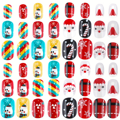 US Local Christmas Stick On Nail, 48 Pcs False Nails Kids Full Cover Xmas Short False Nail Children Nails Lovely Gift For Kids Little Girls Nail Art Decoration