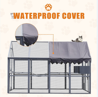 US Local Outdoor Cat House Cat Fence, Upgraded Waterproof Cover - Gray