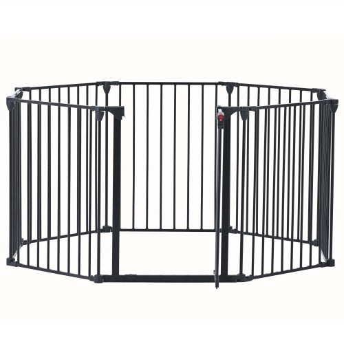 US Local 200 Adjustable Safety Gate 8 Panels Play Yard Metal Doorways Fireplace Fence Christmas Tree Fence Gate For House Stairs Gate Prohibited Area Fence