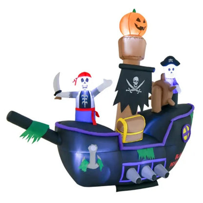 US Local 7 Ft Inflatable Halloween Pirate Boat With LED Light Blower