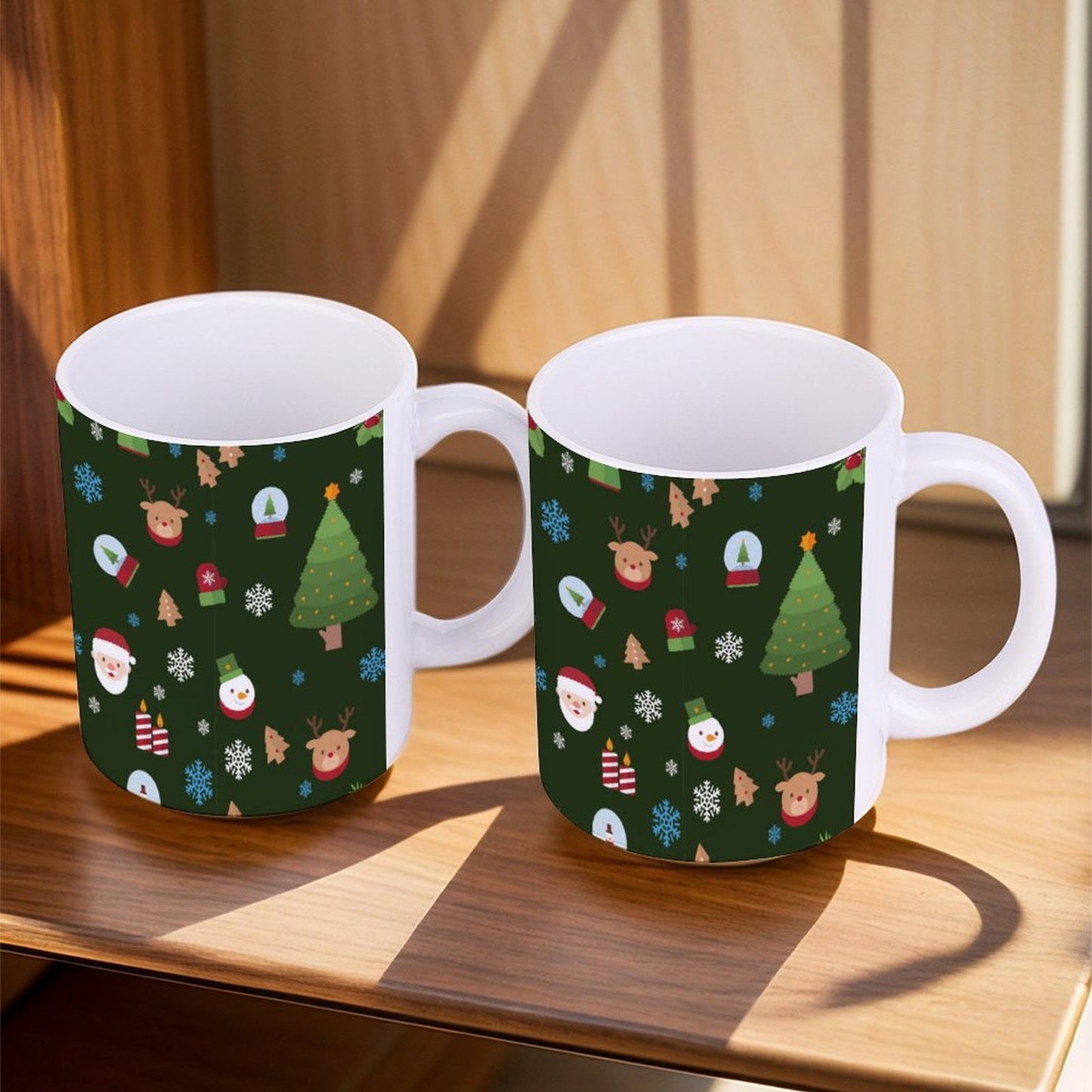 POD US Local White mug with full print, Christmas Tree Santa Snowflake Green 0013