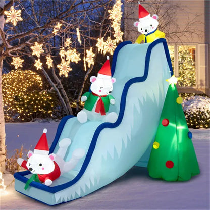 US Local 9 Feet Christmas Decoration Inflatable Polar Bear Slide Scene Decoration
